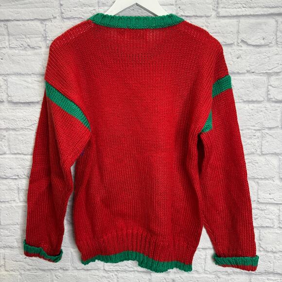 Vintage Design Zone Ugly Christmas Sweater Size L Red Green Tree Embellished - Picture 6 of 6